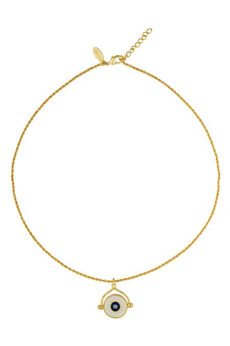 ZARIIN_Gold Plated Evil Eye And Hamsa Hand Embellished Pendant Necklace _at_Aza_Fashions