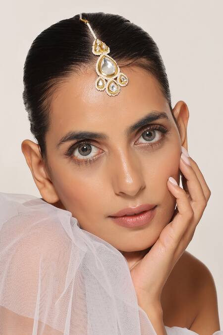 Swabhimann_Gold Plated Polki Studded Maangtikka _Online_at_Aza_Fashions