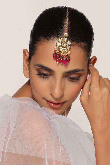 Swabhimann Multi Color Floral Kundan Embellished Maangtikka Online at Aza Fashions Swabhimann_Multi Color Floral Kundan Embellished Maangtikka _Online_at_Aza_Fashions