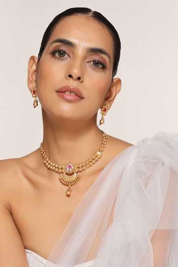 Swabhimann_Gold Plated Stones Kundan Embellished Necklace Set_Online_at_Aza_Fashions