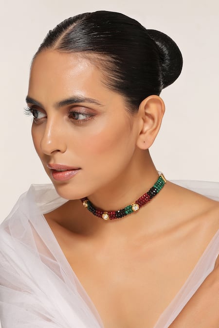 Swabhimann Red Kundan Embellished Choker Online at Aza Fashions Swabhimann_Red Kundan Embellished Choker _Online_at_Aza_Fashions