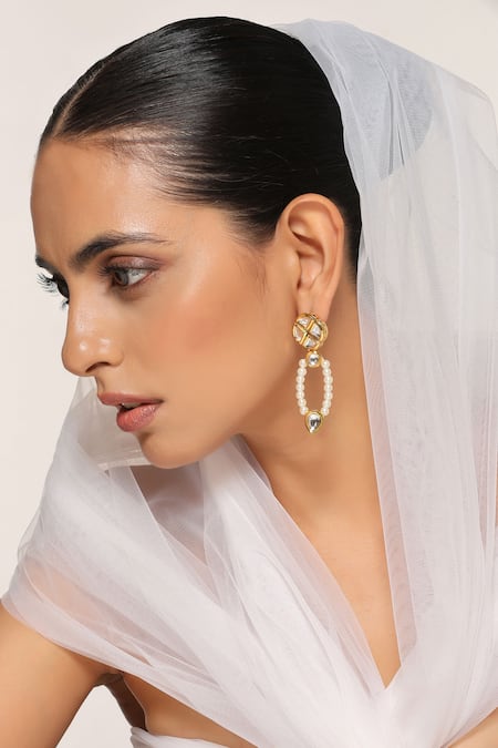 SWABHIMANN Kundan Pearl Dangler Earrings 