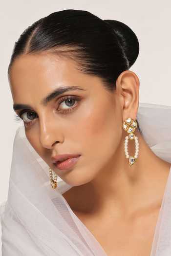 Swabhimann_White Pearls Kundan Dangler Earrings _Online_at_Aza_Fashions