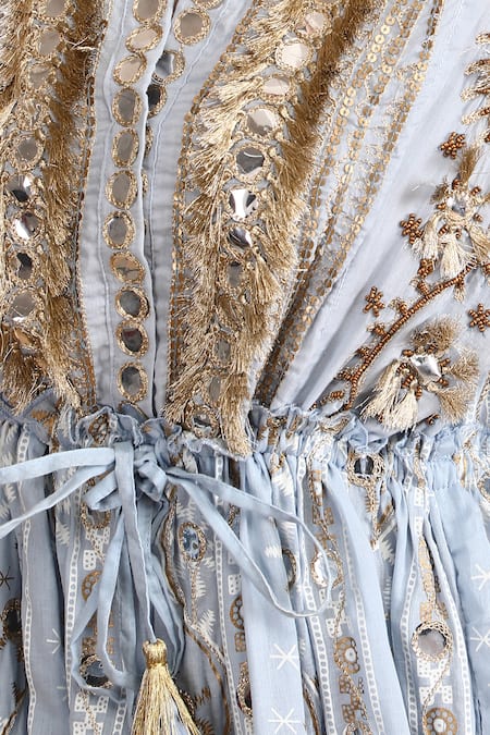 Shop_Anannasa_Blue Cotton Mirrors Split V-neck Ayana Midi Dress _Online_at_Aza_Fashions