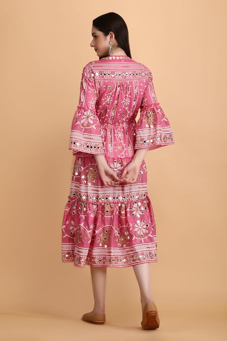 Anannasa Ayana Placement Embroidered Midi Dress 