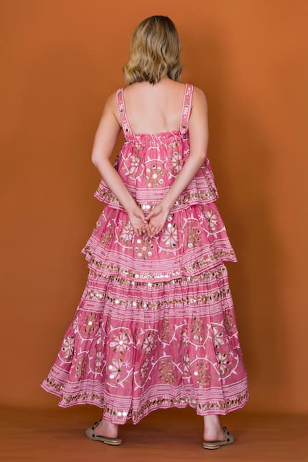 Anannasa Ayana Placement Embroidered Maxi Dress 