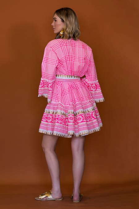 Anannasa Abstract Printed Pink Organic Cotton Dress 