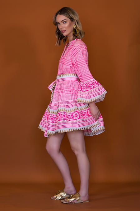 Buy_Anannasa_Pink Cotton Collared Abstract Printed Organic Dress _Online_at_Aza_Fashions