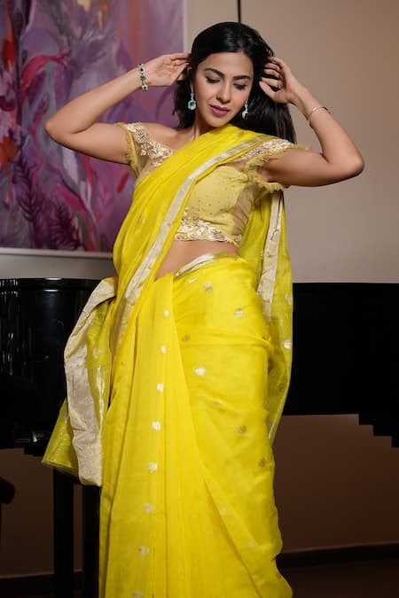 Mint N Oranges Bahaar Handwoven Saree With Unstitched Blouse Piece 