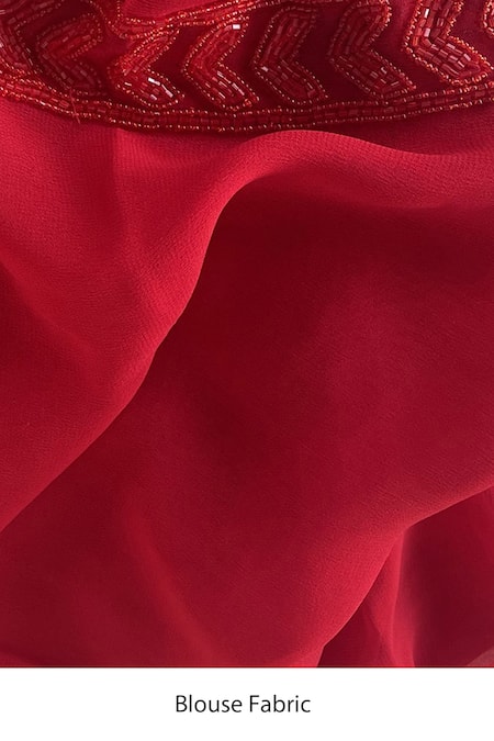 Mint N Oranges_Red Georgette Beads Laali Saree With Unstitched Blouse Piece _Online_at_Aza_Fashions