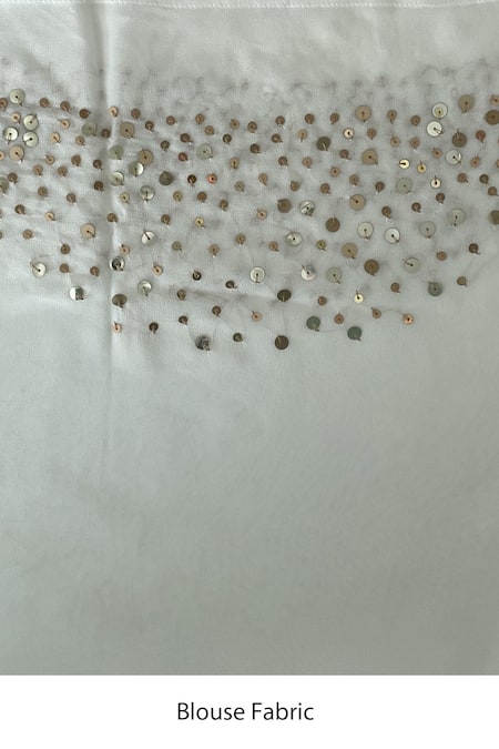 Mint N Oranges_White Georgette Sequins Handwoven Leaf Saree With Unstitched Blouse Piece _Online_at_Aza_Fashions