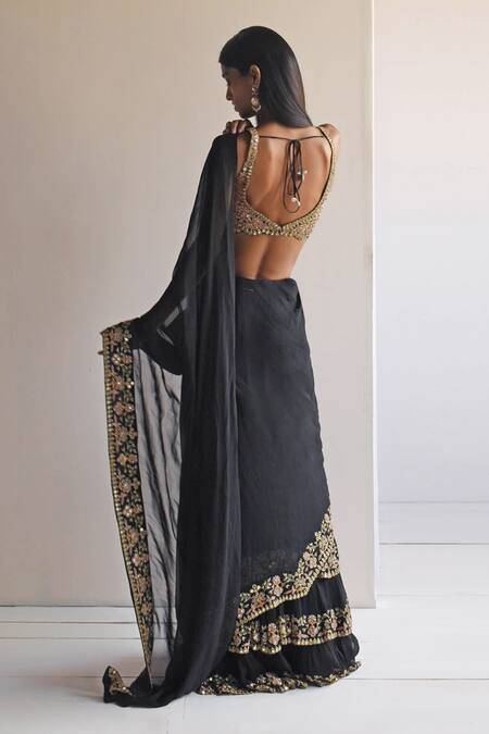Arpita Mehta Mirrorwork Embroidered Border Saree With Blouse 