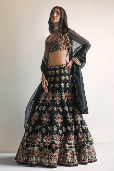 Black Georgette Lehenga with Embroidery and Handwork and Silk Blouse