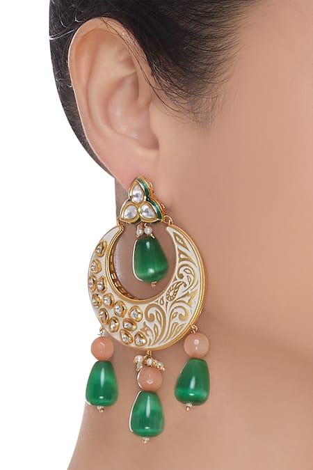 Hema Khasturi Gold Plated Meenakari Chandbali Earrings