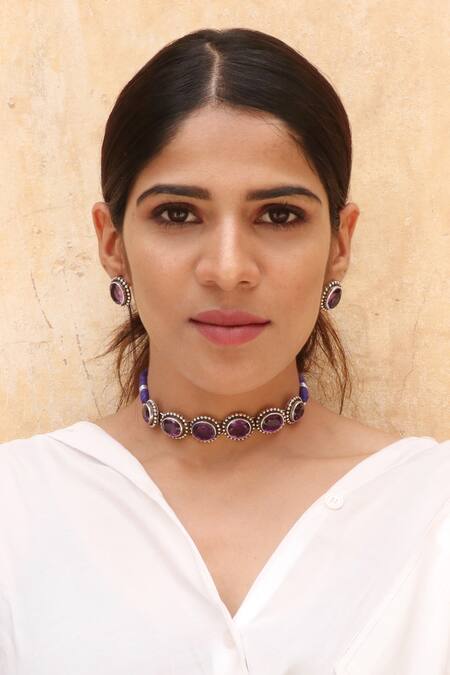 Buy Noor Blue Stone Embellished Choker at Aza Fashions Buy_Noor_Blue Stone Embellished Choker_at_Aza_Fashions