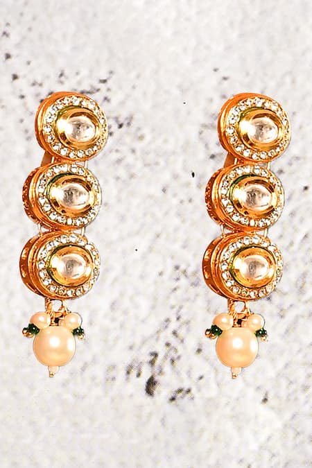 Shop_Minaki_Gold Plated Pearls, Diamonds Layered Kundan And Choker Set _at_Aza_Fashions