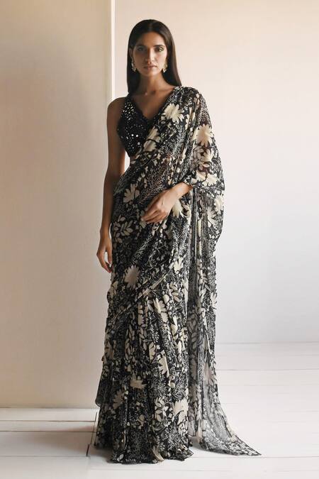 Arpita Mehta Garden Print Ruffle Saree With Blouse 