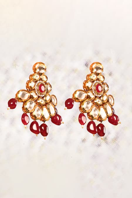 Shop Minaki Gold Plated Diamonds, Stones Floral Kundan Necklace Set at Aza Fashions Shop_Minaki_Gold Plated Diamonds, Stones Floral Kundan Necklace Set _at_Aza_Fashions