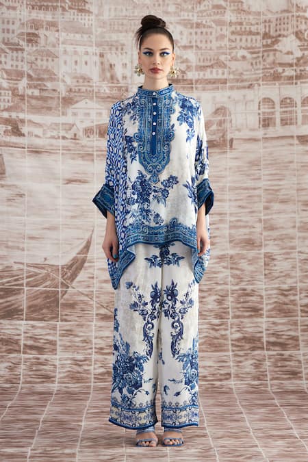 Buy Rajdeep Ranawat White Satin Permaz Floral Print Flared Pant Online at Aza Fashions Buy_Rajdeep Ranawat_White Satin Permaz Floral Print Flared Pant _Online_at_Aza_Fashions