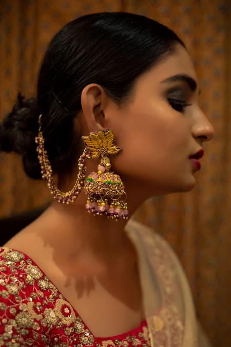 Kanyaadhan By DhirajAayushi Hand Embroidered Lotus Jhumkas 