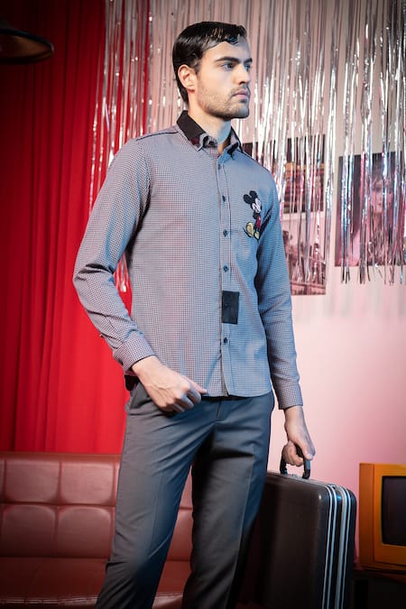 Abkasa_Maroon Cotton Embroidery Mickey Shirt _Online_at_Aza_Fashions