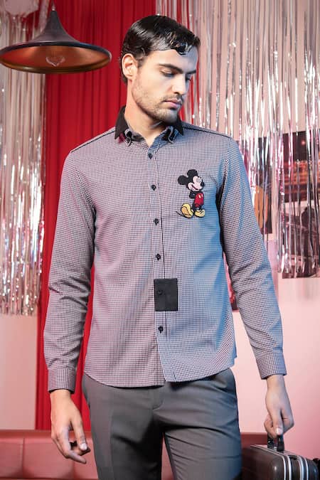 Shop_Abkasa_Maroon Cotton Embroidery Mickey Shirt _Online_at_Aza_Fashions