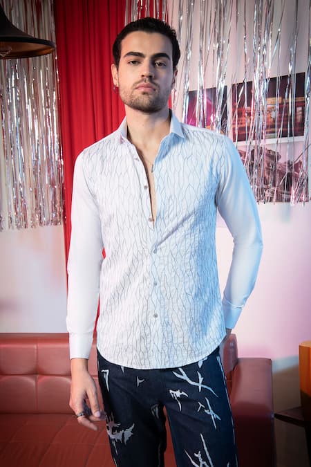 Shop Abkasa Blue Cotton Embroidery Amplifier Shirt Online at Aza Fashions Shop_Abkasa_Blue Cotton Embroidery Amplifier Shirt _Online_at_Aza_Fashions