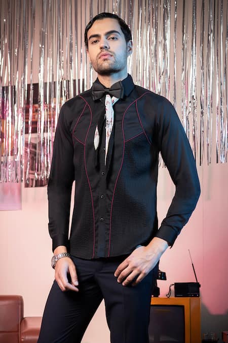 Abkasa_Black Cotton Bougie Shirt _Online_at_Aza_Fashions