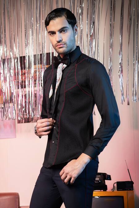 Buy_Abkasa_Black Cotton Bougie Shirt _Online_at_Aza_Fashions