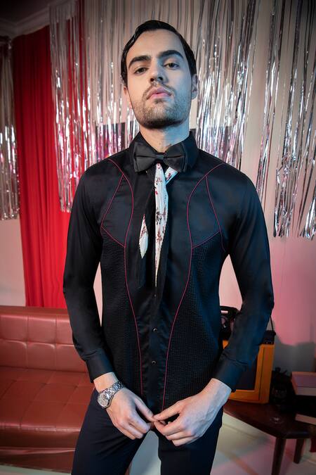 Abkasa_Black Cotton Bougie Shirt _at_Aza_Fashions