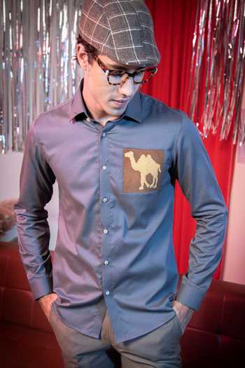 Buy_Abkasa_Grey Cotton Embroidery Camel Patch Pocket Shirt_Online_at_Aza_Fashions