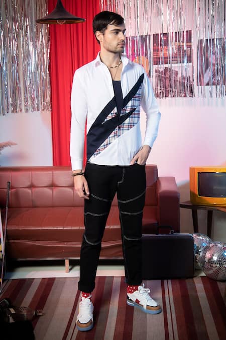 Shop Abkasa White Cotton Embroidery Vinyl Shirt at Aza Fashions Shop_Abkasa_White Cotton Embroidery Vinyl Shirt _at_Aza_Fashions