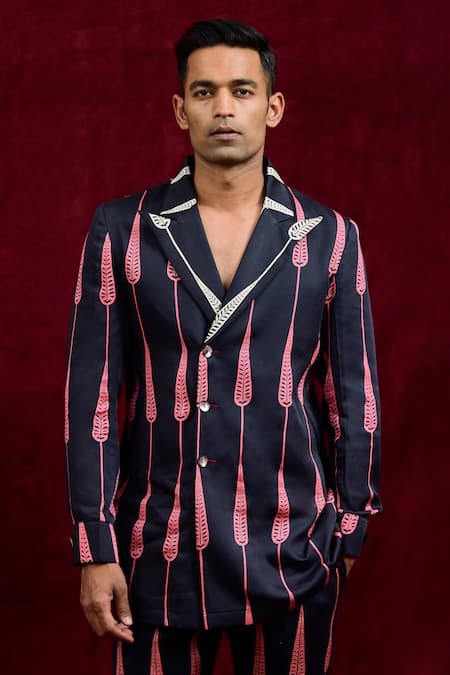 Shop Gaurav Katta Black Modal, Cotton Euphorbia Hand Painted Blazer Online at Aza Fashions Shop_Gaurav Katta_Black Modal, Cotton Euphorbia Hand Painted Blazer _Online_at_Aza_Fashions