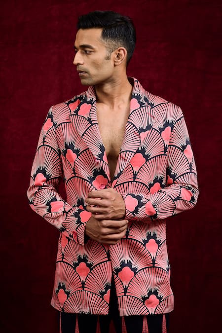 Gaurav Katta Peach Modal, Cotton Carnation Painted Blazer Online at Aza Fashions Gaurav Katta_Peach Modal, Cotton Carnation Painted Blazer _Online_at_Aza_Fashions