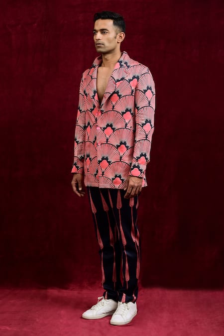 Buy Gaurav Katta Peach Modal, Cotton Carnation Painted Blazer Online at Aza Fashions Buy_Gaurav Katta_Peach Modal, Cotton Carnation Painted Blazer _Online_at_Aza_Fashions