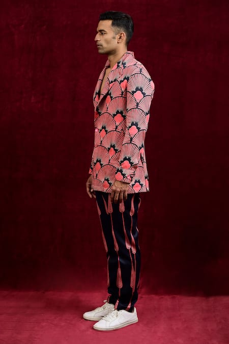 Shop Gaurav Katta Peach Modal, Cotton Carnation Painted Blazer Online at Aza Fashions Shop_Gaurav Katta_Peach Modal, Cotton Carnation Painted Blazer _Online_at_Aza_Fashions