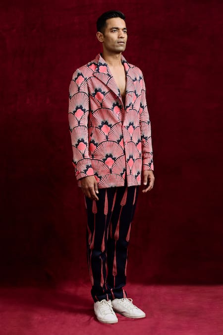 Gaurav Katta Peach Modal, Cotton Carnation Painted Blazer at Aza Fashions Gaurav Katta_Peach Modal, Cotton Carnation Painted Blazer _at_Aza_Fashions