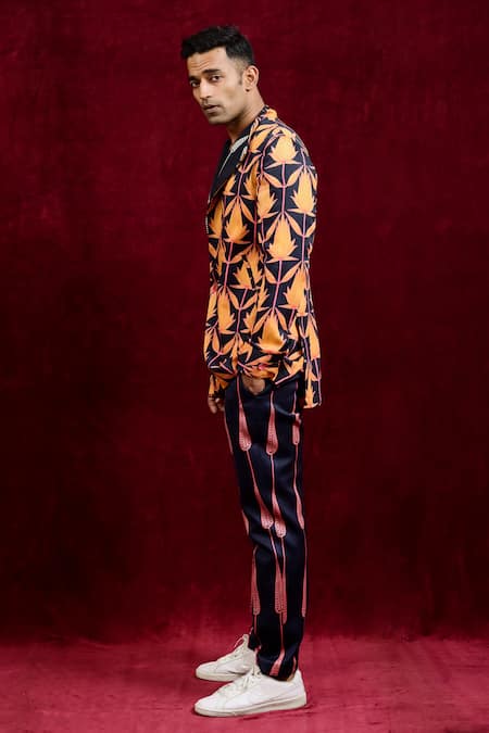 Gaurav Katta_Orange Modal, Cotton Lotus Hand Painted Blazer _Online_at_Aza_Fashions