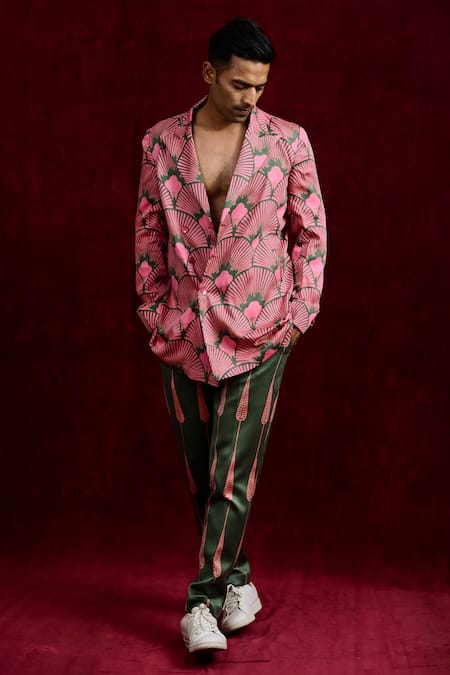Gaurav Katta_Pink Modal, Cotton Hand Painted Carnation Blazer _at_Aza_Fashions