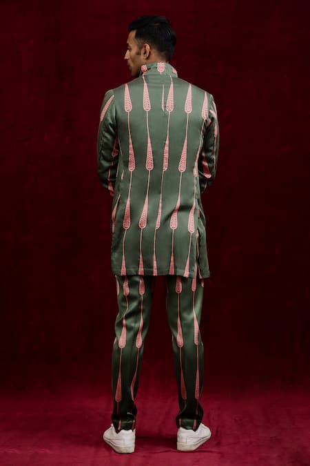 Shop_Gaurav Katta_Green Modal, Cotton Hand Painted Blazer _at_Aza_Fashions