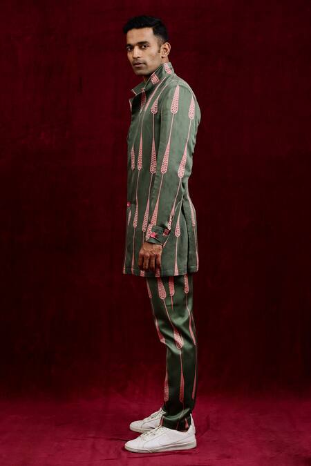 Buy_Gaurav Katta_Green Modal, Cotton Hand Painted Blazer _Online_at_Aza_Fashions