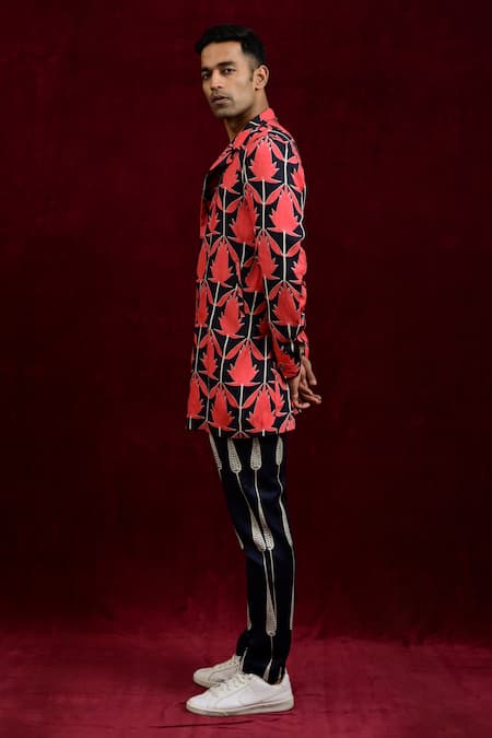 Gaurav Katta_Red Modal, Cotton Contrast Hand Painted Blazer _Online_at_Aza_Fashions