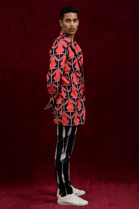 Buy_Gaurav Katta_Red Modal, Cotton Contrast Hand Painted Blazer _Online_at_Aza_Fashions