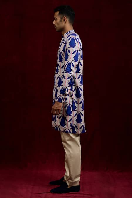 Gaurav Katta Blue Modal Embroidery Long Lotus Hand Painted Shirt Kurta Online at Aza Fashions Gaurav Katta_Blue Modal Embroidery Long Lotus Hand Painted Shirt Kurta _Online_at_Aza_Fashions