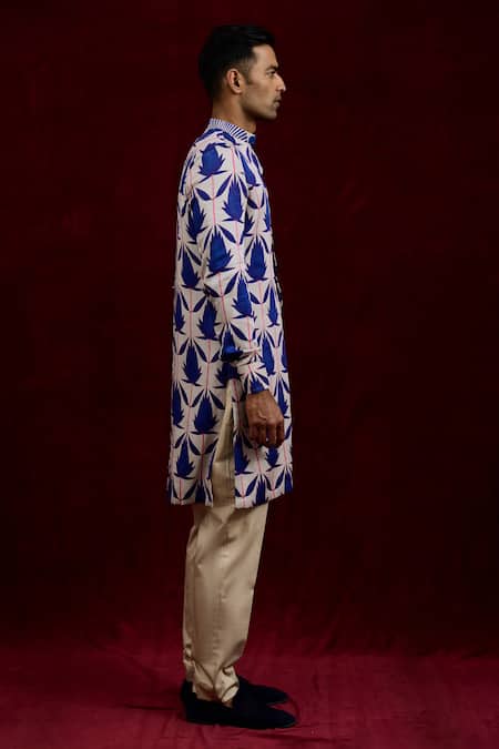 Buy Gaurav Katta Blue Modal Embroidery Long Lotus Hand Painted Shirt Kurta Online at Aza Fashions Buy_Gaurav Katta_Blue Modal Embroidery Long Lotus Hand Painted Shirt Kurta _Online_at_Aza_Fashions