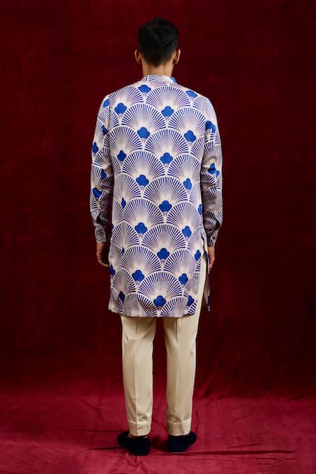 Shop Gaurav Katta Blue Modal Embroidery Long Carnation Hand Painted Kurta at Aza Fashions Shop_Gaurav Katta_Blue Modal Embroidery Long Carnation Hand Painted Kurta _at_Aza_Fashions