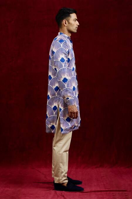 Buy Gaurav Katta Blue Modal Embroidery Long Carnation Hand Painted Kurta Online at Aza Fashions Buy_Gaurav Katta_Blue Modal Embroidery Long Carnation Hand Painted Kurta _Online_at_Aza_Fashions