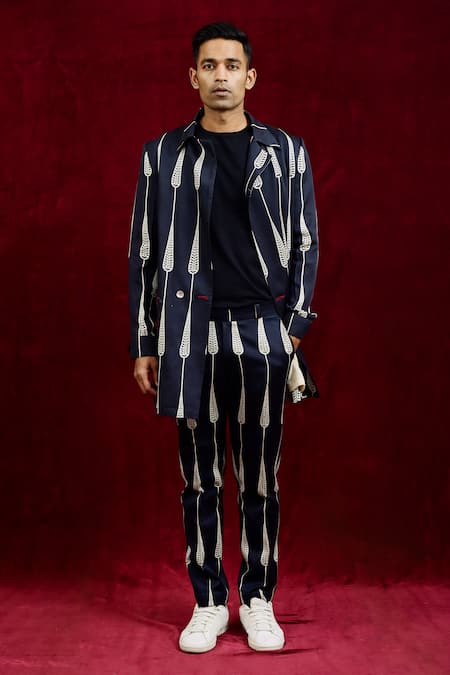 Gaurav Katta_Black Modal, Cotton Hand Painted Euphorbia Blazer _Online_at_Aza_Fashions