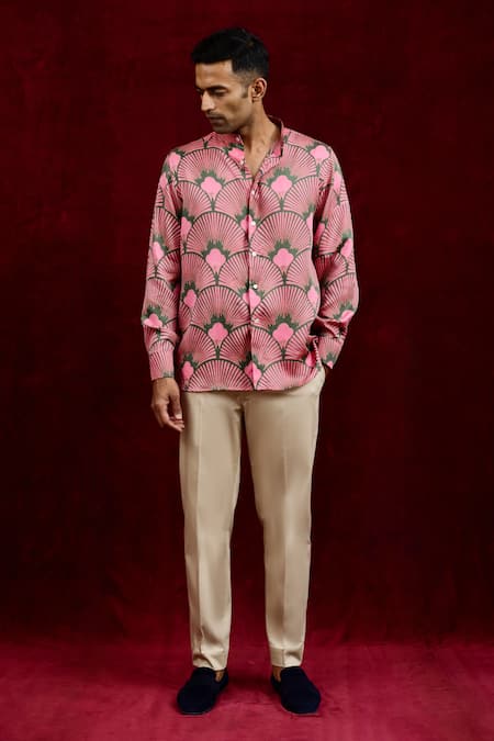 Gaurav Katta Pink Modal Hand Painted Carnation Shirt
