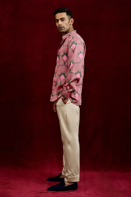 Gaurav Katta Pink Modal Hand Painted Carnation Shirt Online at Aza Fashions Gaurav Katta_Pink Modal Hand Painted Carnation Shirt _Online_at_Aza_Fashions